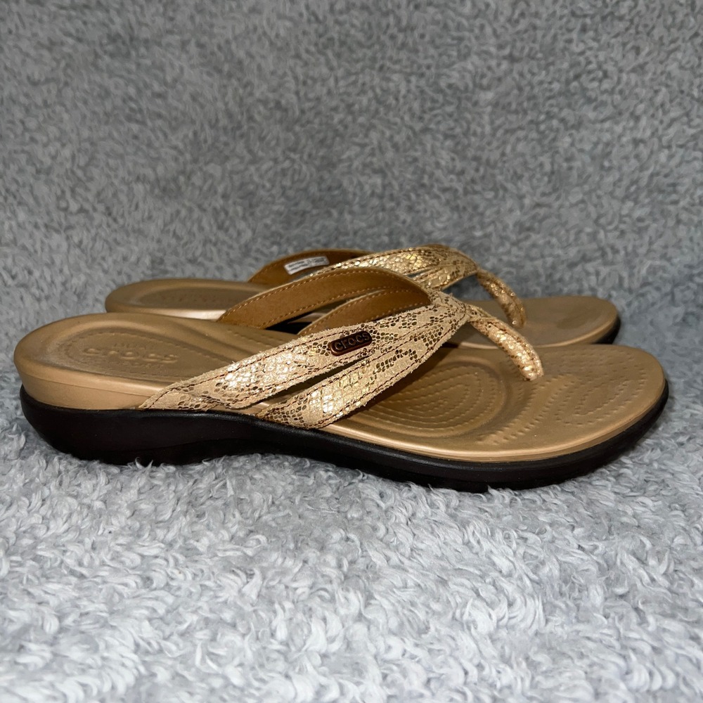 Crocs Sanrah Liquid Metallic Wedge Sandals Womens Size 9 Gold Snake Print 205478 - Picture 8 of 13